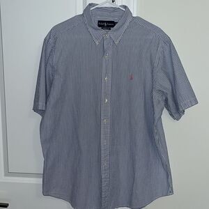 Blue Stripe Polo by Ralph Lauren Seersucker w/Pink pony SS casual mens shirt XL